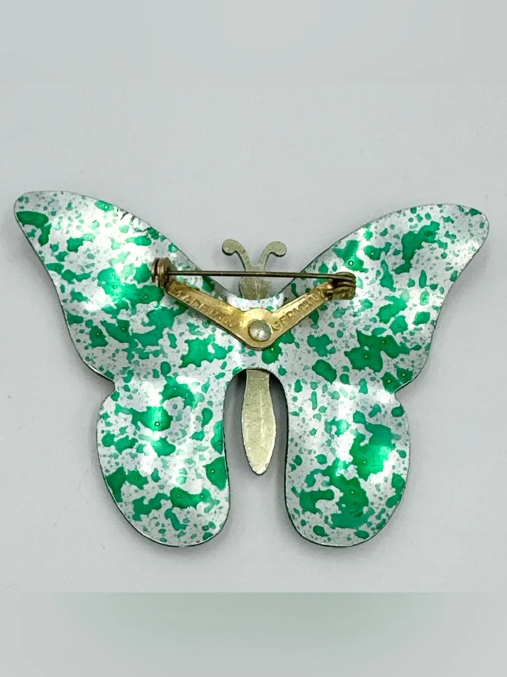 West Germany Signed Vintage 60s Hand Painted Metal Butterfly Brooch